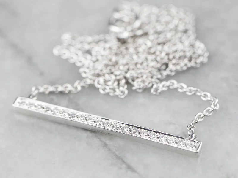 Aquamarine necklaces-Sleek White Gold Diamond Bar Necklace