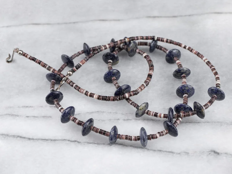 Subtle charm necklaces-Lapis and Heishi Shell Beaded Necklace