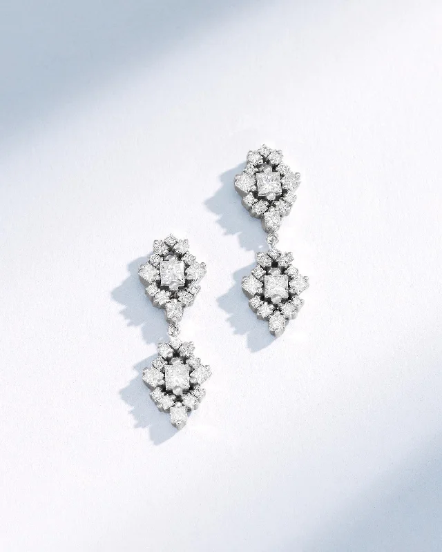 Dual-metal earrings-Dual-metal earrings-La Fantaisie Double Star Diamond Drop Earrings