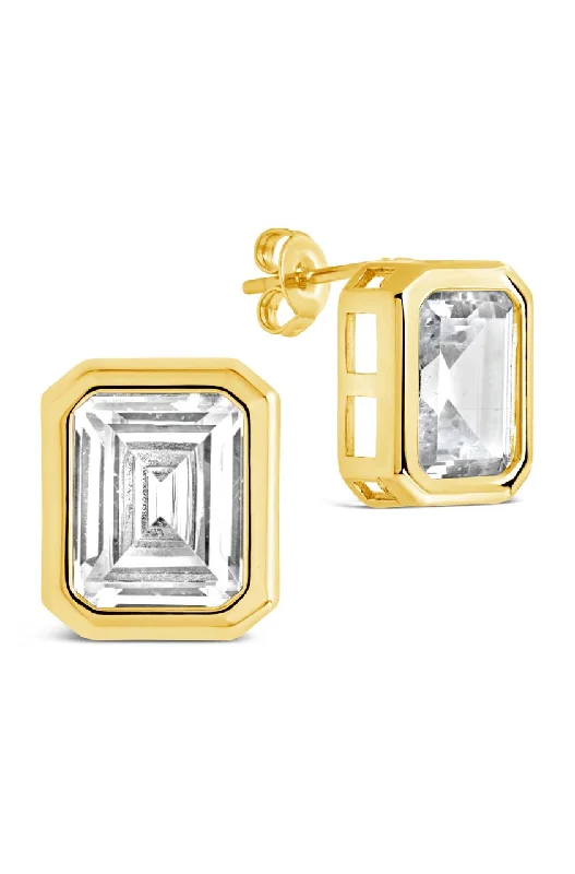 Plated gold earrings-Plated gold earrings-Camille Bezel CZ Statement Stud Earrings