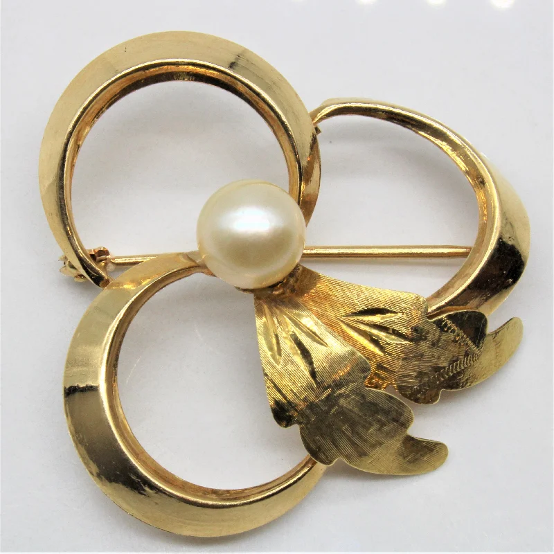 Polished metal brooches-Pearl Leaf Brooch |