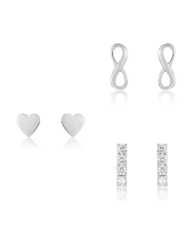 Frosted bead earrings-Frosted bead earrings-Sterling Silver Heart & Infinity Earring Set of 3