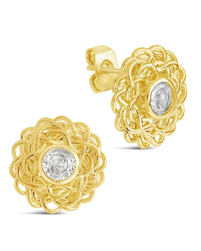 Flat medallion earrings-Flat medallion earrings-Lanira CZ Stud Earrings