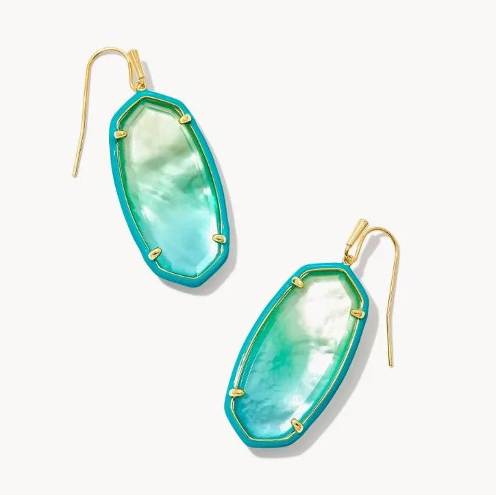 Tiered dangle earrings-Tiered dangle earrings-Elle Gold Plated Enamel Framed Drop Earrings in Sea Green Chrysocolla by Kendra Scott