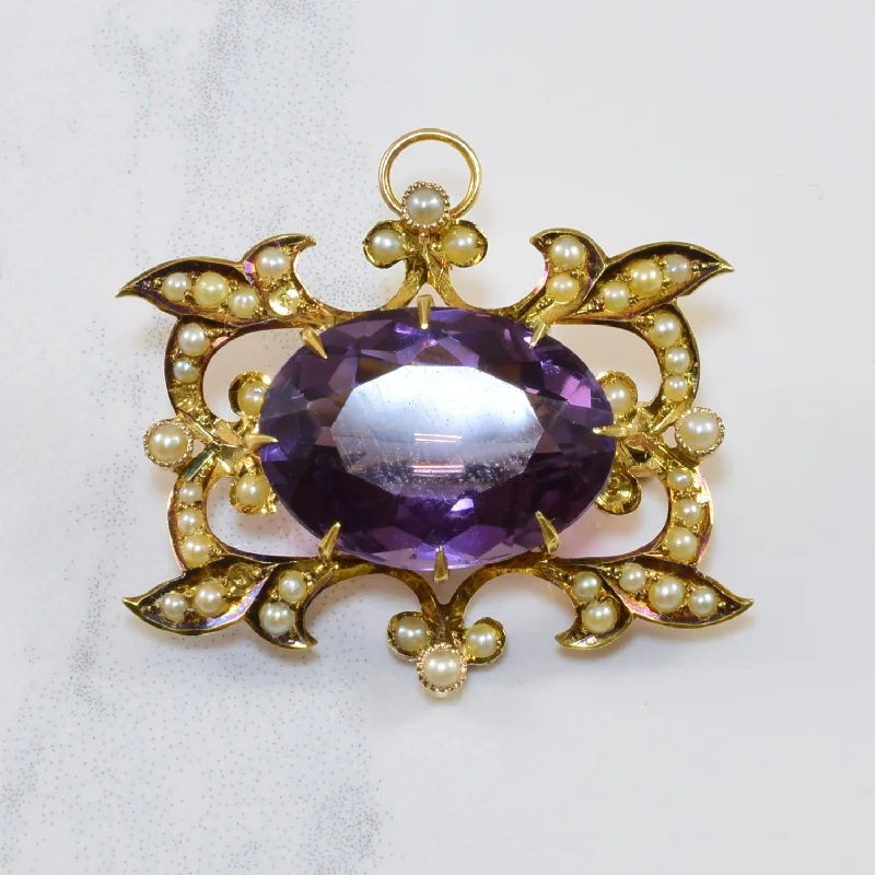 Shimmering druzy brooches-Edwardian Amethyst & Seed Pearl Pendant/Brooch | 12.50ct, 1.00ctw |