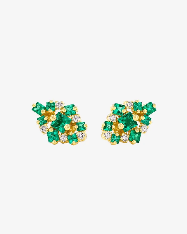 Horoscope charm earrings-Horoscope charm earrings-La Fantaisie Star Emerald Studs