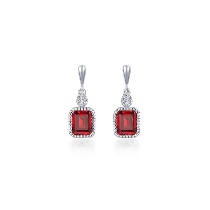 Frosted bead earrings-Frosted bead earrings-SS/PT 1.82cttw Simulated Diamond & Simulated Garnet Earrings