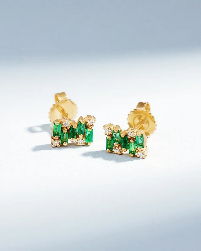 Slim threader earrings-Slim threader earrings-Shimmer Emerald Studs