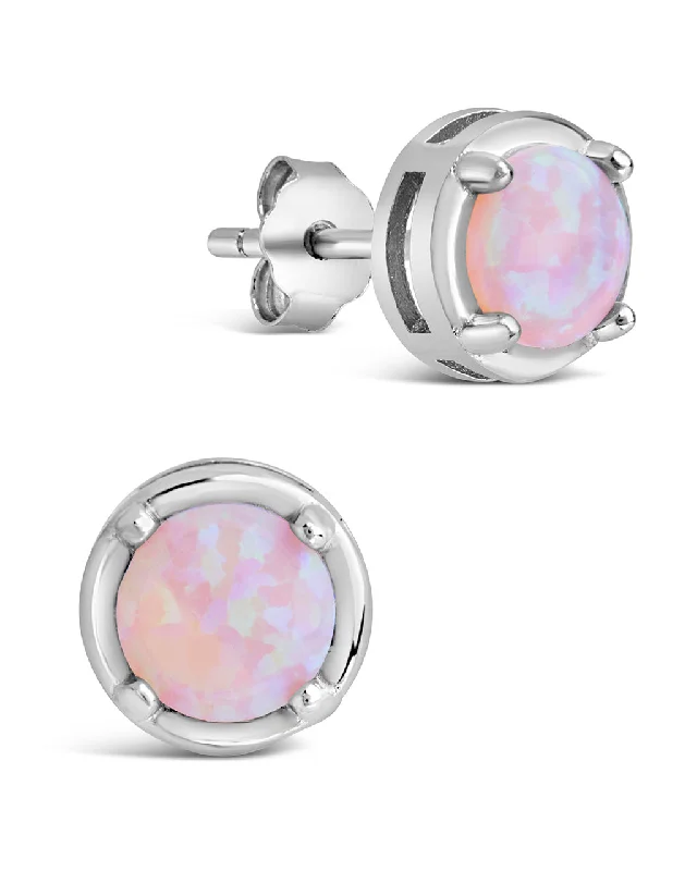 Leafy design earrings-Leafy design earrings-Sterling Silver Pink Circle Opal Stud Earrings