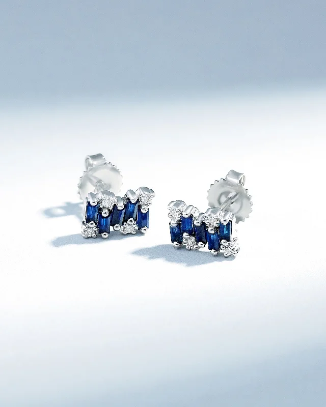 Aged silver earrings-Aged silver earrings-Shimmer Dark Blue Sapphire Studs