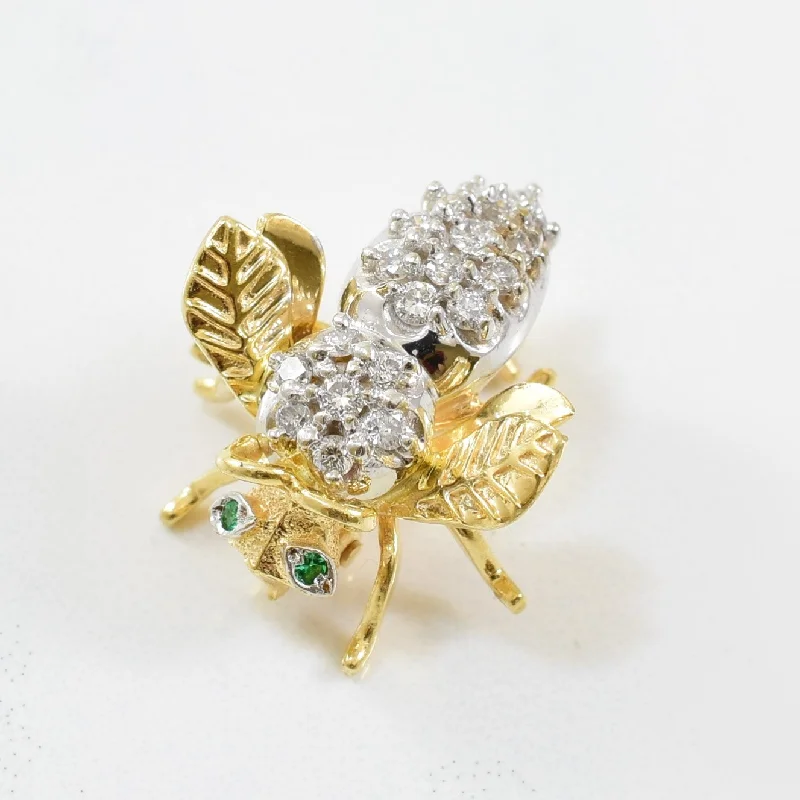 Threaded lace brooches-Diamond & Emerald Bumblebee Brooch | 0.30ctw, 0.02ctw |