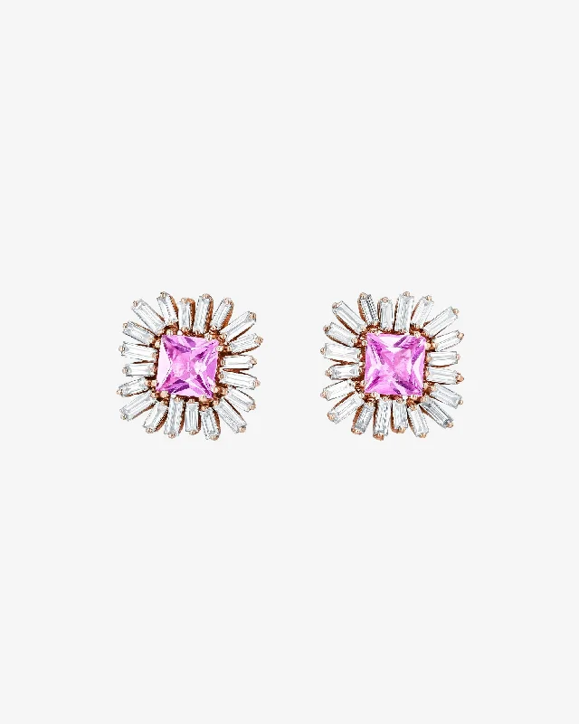 Onyx slice earrings-Onyx slice earrings-Princess Midi Pink Sapphire Spark Studs