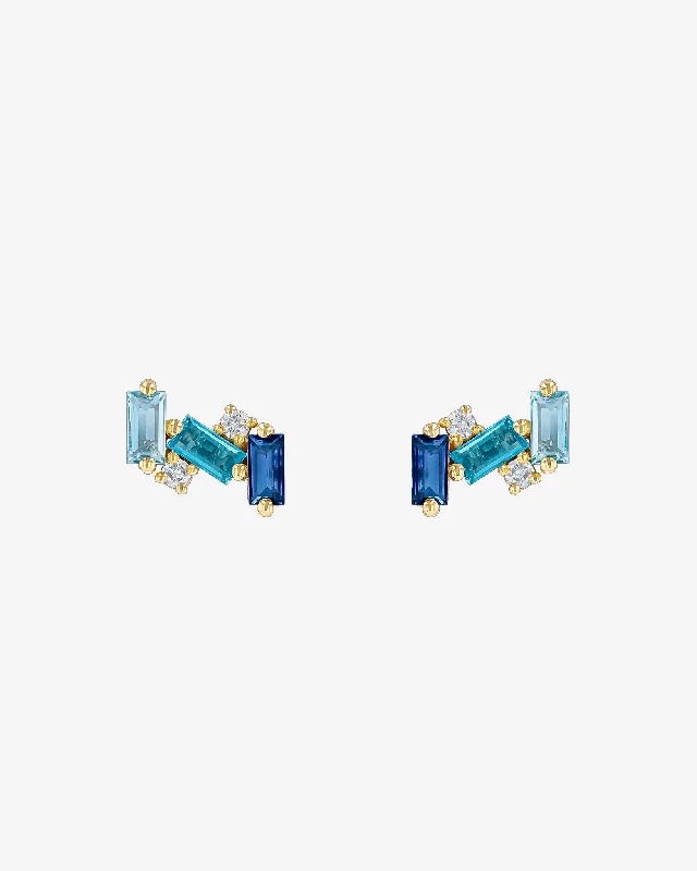 Slim threader earrings-Slim threader earrings-Amalfi Burst Blue Ombre Studs