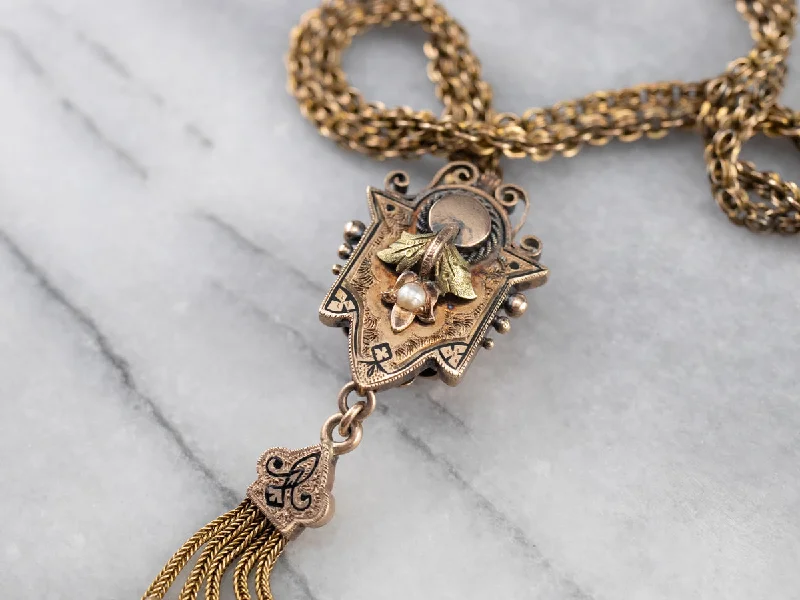 Faith cross necklaces-Victorian Gold Tassel Pendant Chain Necklace