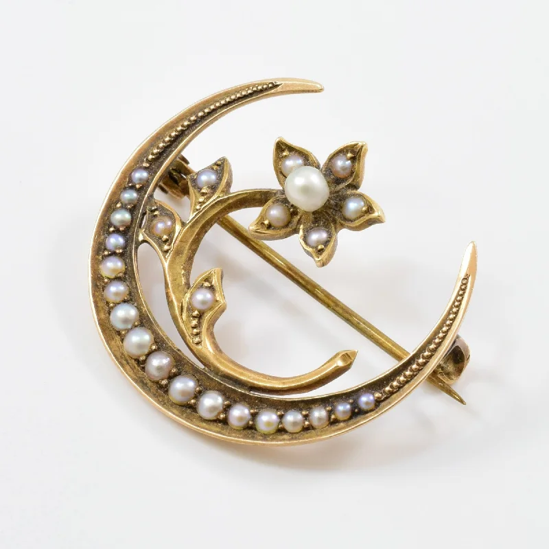 Radiant star brooches-Art Nouveau Era Floral Crescent Brooch