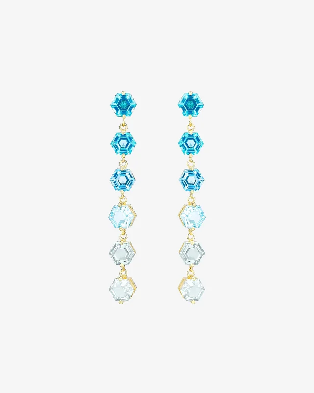 Dual-metal earrings-Dual-metal earrings-Amalfi Hexagon Cut Blue Ombre Midi Drop Earrings