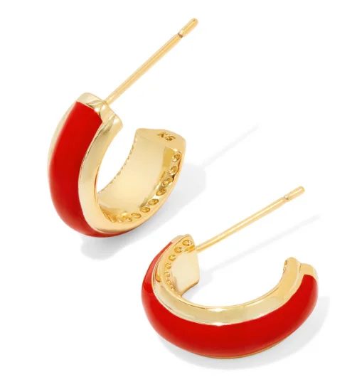 Gem-wrapped earrings-Gem-wrapped earrings-Ainsley Yellow Gold Plated Red Enamel Huggie Earrings by Kendra Scott