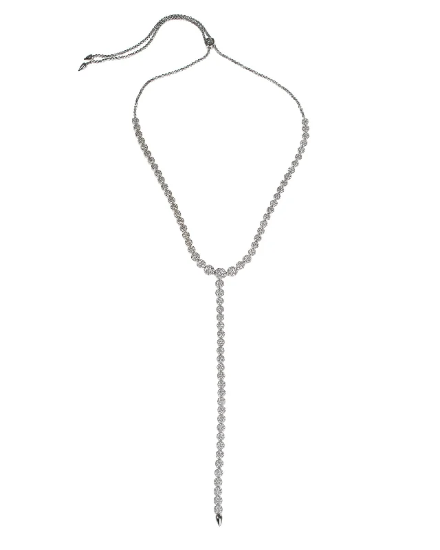 Sleek silver necklaces-Pave Disc Y-necklace