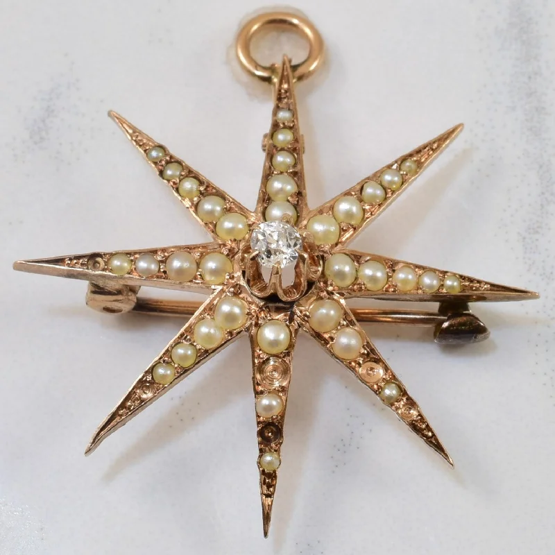 Peridot stone brooches-Edwardian Seed Pearl & Diamond Star Brooch/Pendant | 0.50ctw, 0.07ct |