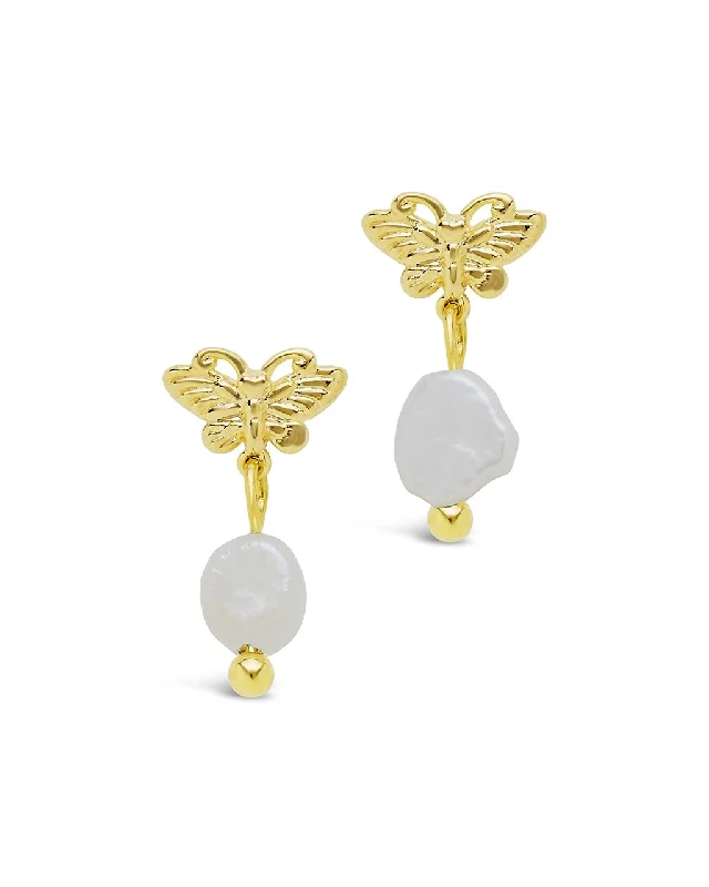 Lightweight drop earrings-Lightweight drop earrings-Butterfly & Pearl Stud Earrings