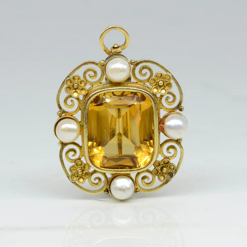 Sun phase brooches-Convertible Citrine & Pearl Brooch/Pendant | 10.90ct |