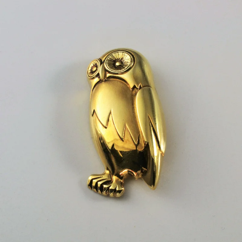 Aged silver brooches-14k Yellow Gold Owl Brooch |