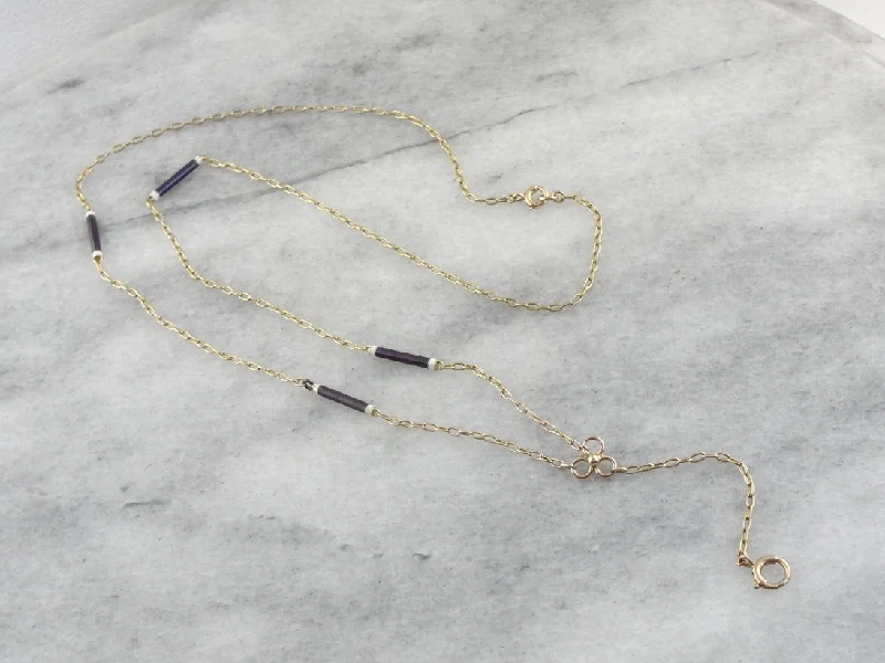 Linked chain necklaces-Beautiful Indigo Enameled Lariat Necklace