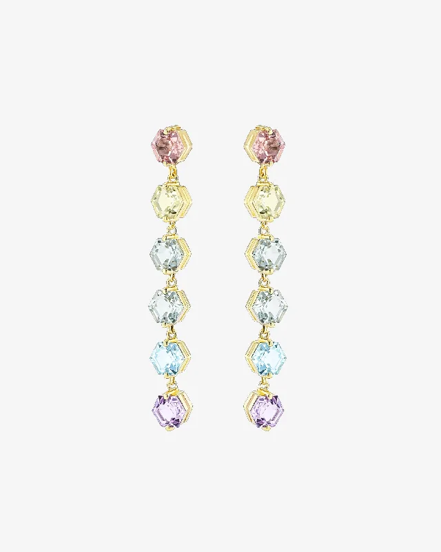 Tiered dangle earrings-Tiered dangle earrings-Amalfi Hexagon Cut Pastel Midi Drop Earrings