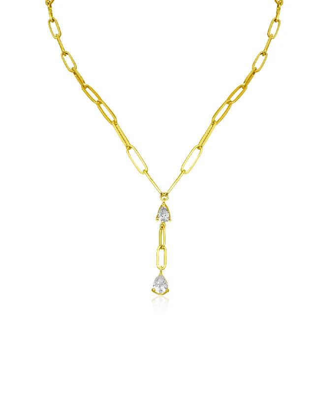 Short pendant necklaces-Chain and CZ Y-Necklace