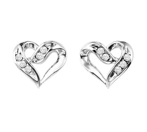 Sun phase earrings-Sun phase earrings-Sterling Silver 0.02cttw Diamond Heart Earrings