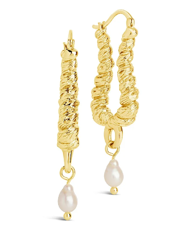 Tidal theme earrings-Tidal theme earrings-Sylvie Pearl Textured Statement Hoops