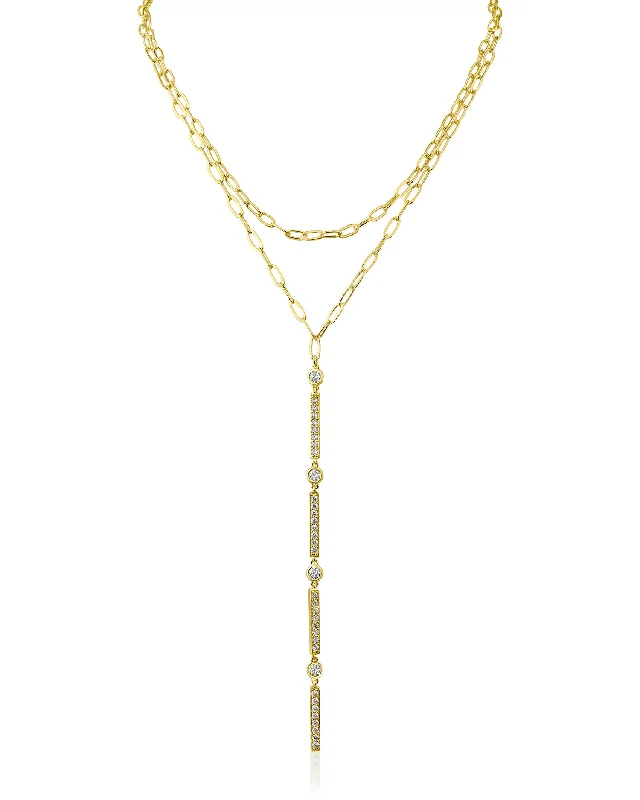 Pink gold necklaces-Pave Bar Y-Necklace