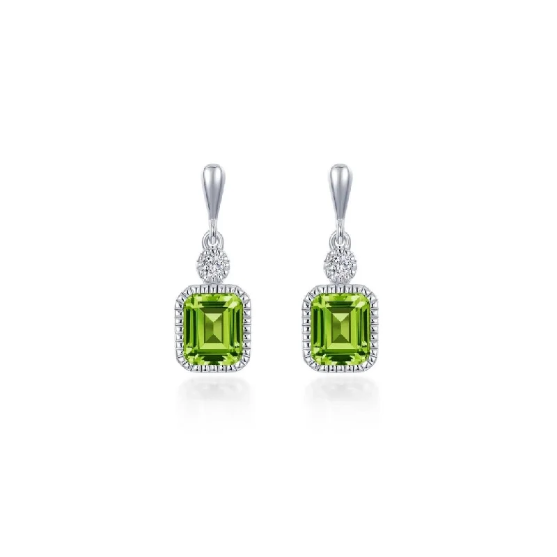 Embroidered earrings-Embroidered earrings-SS/PT 1.82cttw Simulated Diamond & Simulated Peridot Earrings