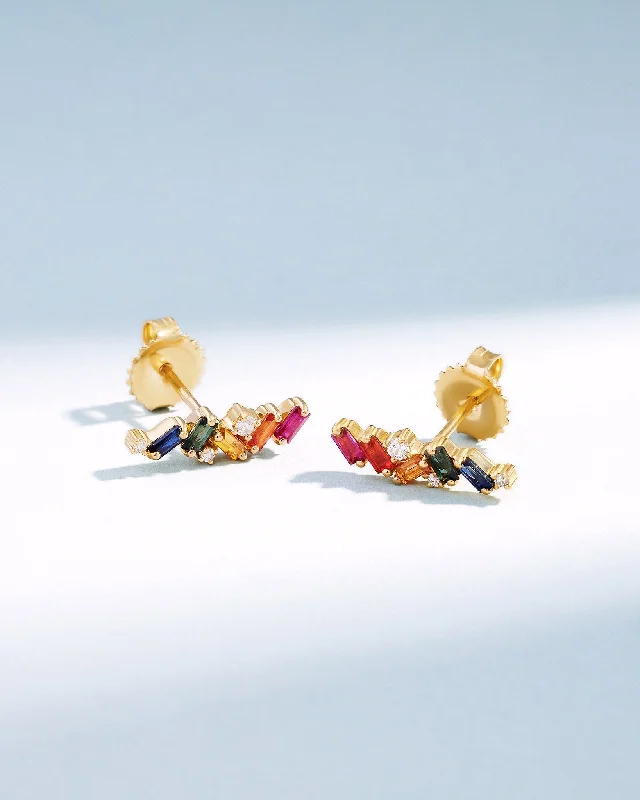 Artistic shape earrings-Artistic shape earrings-Frenzy Rainbow Sapphire Studs