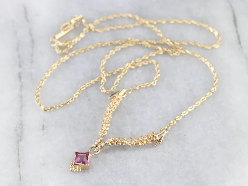 Stone-wrapped necklaces-Pink Tourmaline Yellow Gold Necklace