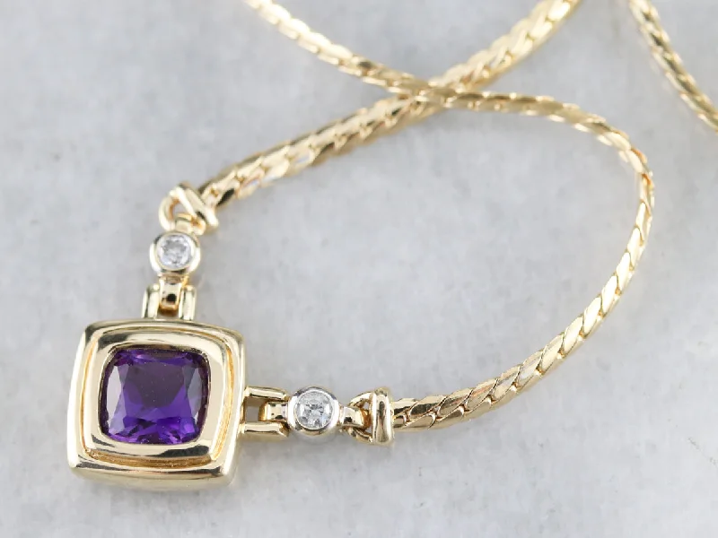 Celtic knot necklaces-Modernist Amethyst and Diamond Necklace