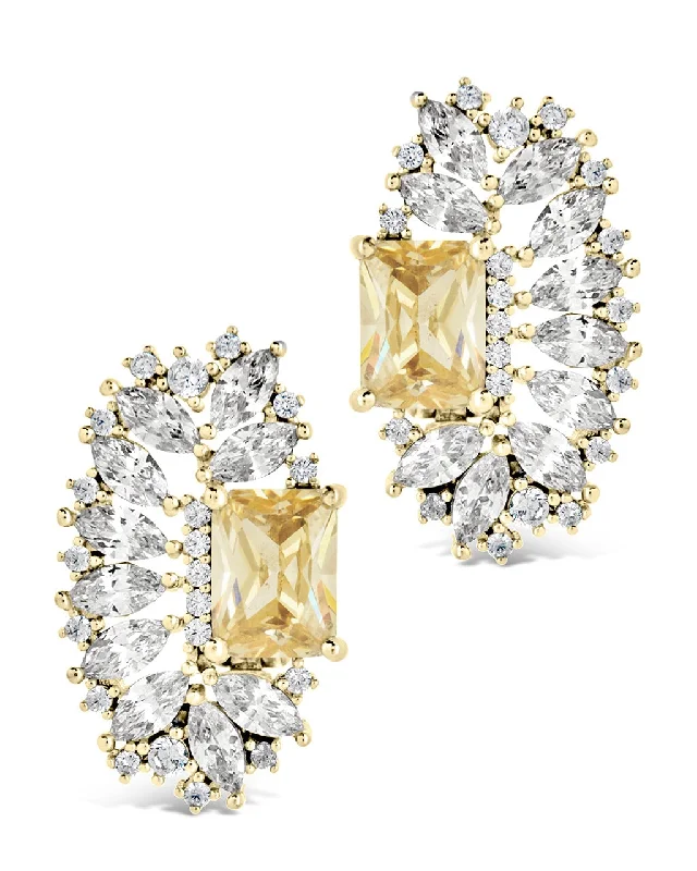 Daisy motif earrings-Daisy motif earrings-Nina Elongated CZ Stud Earrings