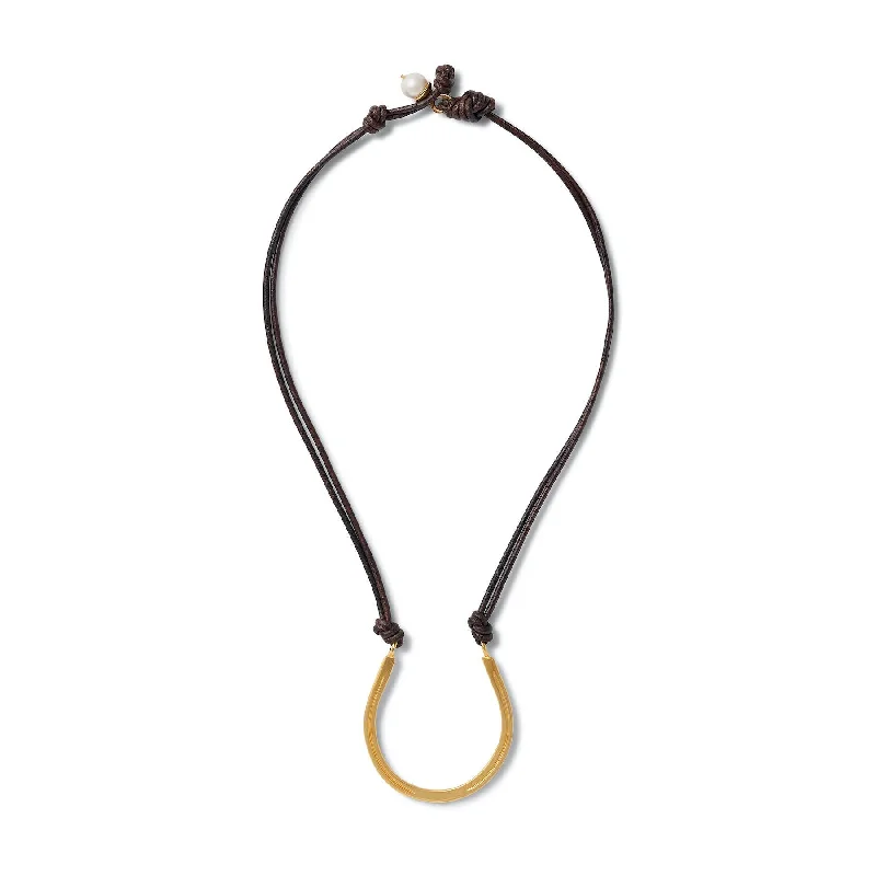 Satin gold necklaces-Necklace - Lucky Horse Shoe Leather