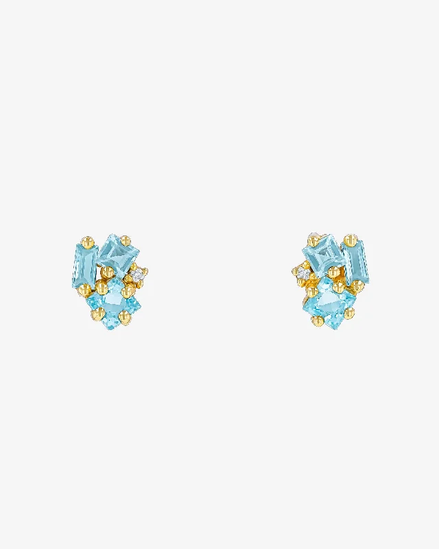 Rough texture earrings-Rough texture earrings-Nadima Blue Topaz Cluster Studs