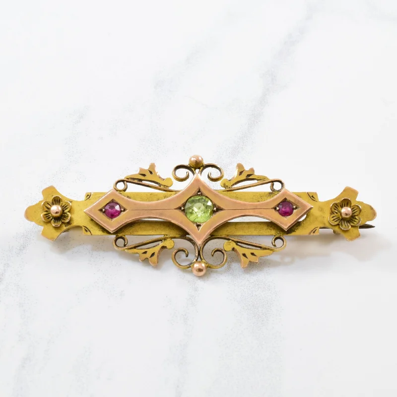 Fluid shape brooches-Early 1900s Peridot & Ruby Brooch | 0.14ctw, 0.25ct |