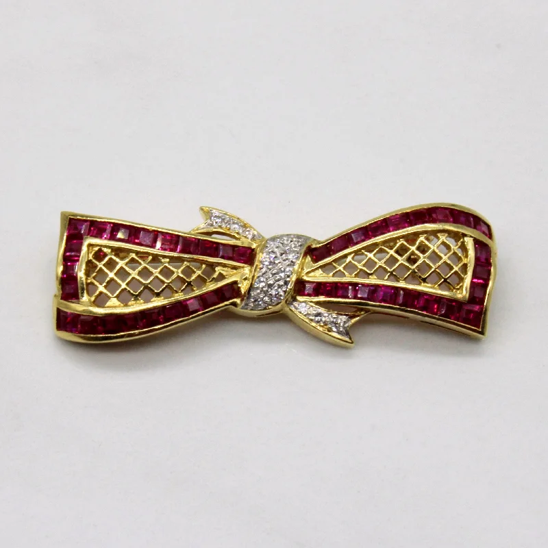 Citrine stone brooches-Ruby & Diamond Bow Brooch | 1.70ctw, 0.08ctw |