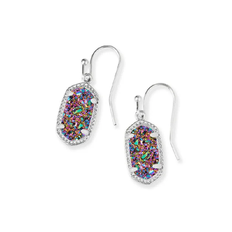 Flat medallion earrings-Flat medallion earrings-Lee Silver Plated Drop Earrings In Multi Color Drusy, by Kendra Scott