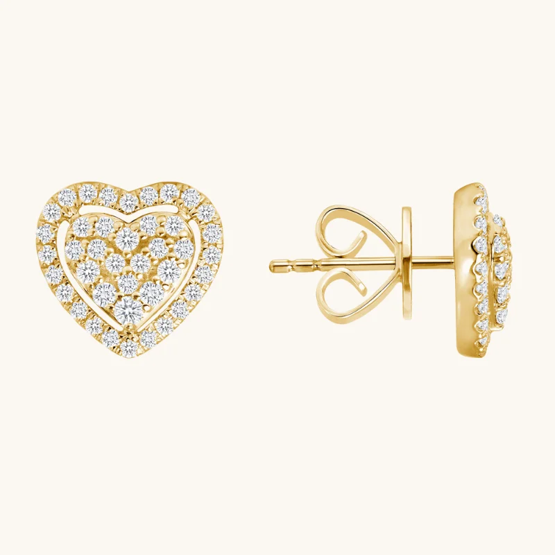 Rattan style earrings-Rattan style earrings-Diamond Heart Halo Earrings