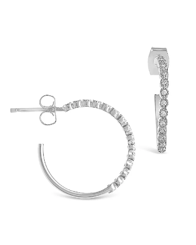 Thick silver earrings-Thick silver earrings-Sterling Silver Mini CZ Bezel Hoops