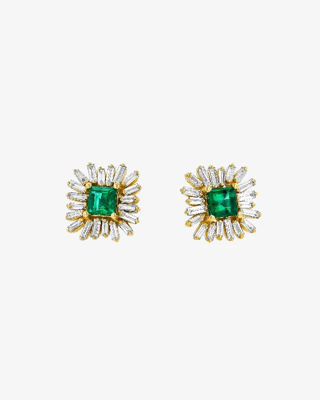 Tiny triangle earrings-Tiny triangle earrings-Princess Midi Emerald Spark Studs