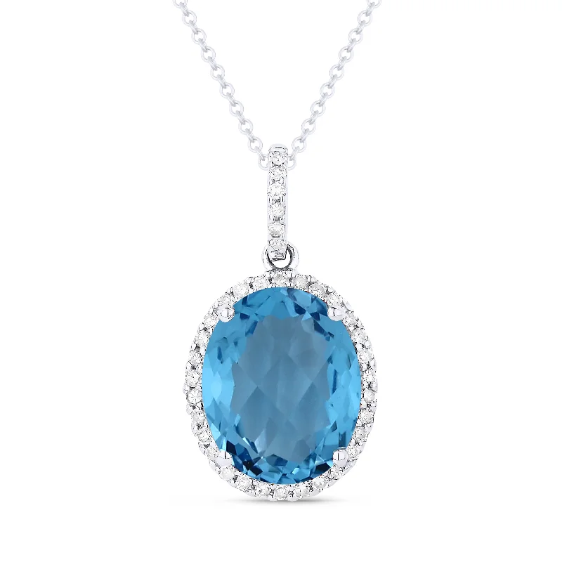 Coral wave necklaces-3.06Ct Swiss Blue Topaz 16"pendant Necklace In 14K White Gold