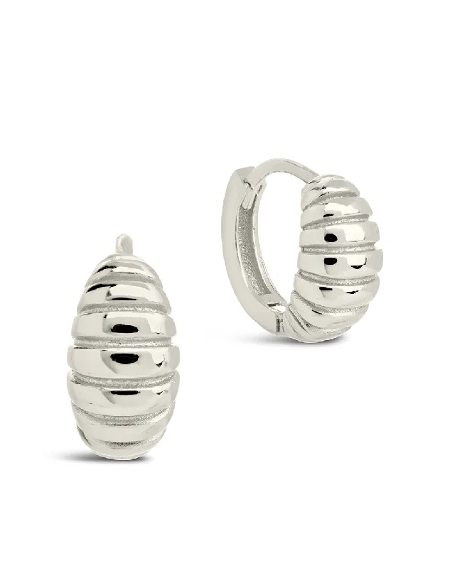 Rough texture earrings-Rough texture earrings-Sterling Silver Graham Ribbed Micro Hoop Earrings