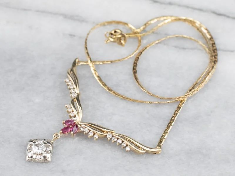 Topaz pendant necklaces-Mixed Era Diamond and Ruby Necklace