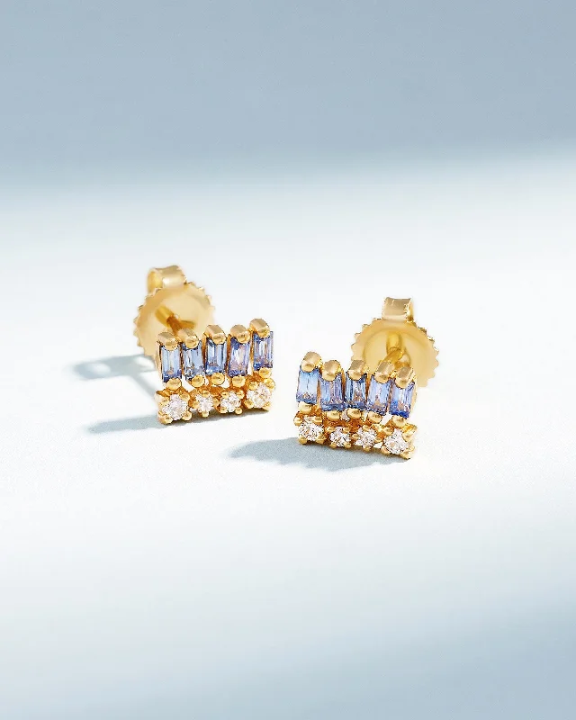 Dramatic drop earrings-Dramatic drop earrings-Short Stack Light Blue Sapphire Studs