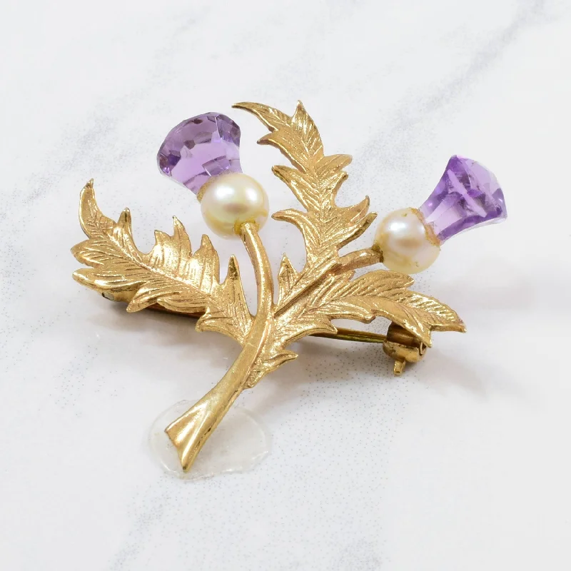 Ethnic bead brooches-Vintage Amethyst and Pearl Branch Brooch